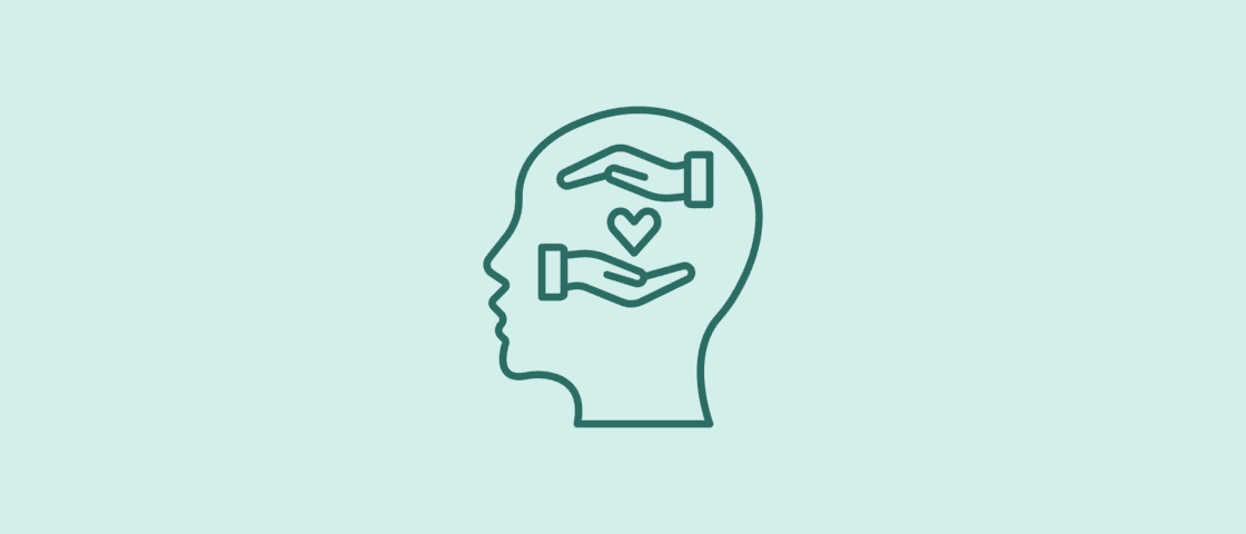 Silhouette with hands and heart icon.